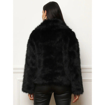 Charlotte's™ Women's Faux Fur Cropped Coat – Loose Fit, Stand Collar, Soft & Warm for Autumn/Winter