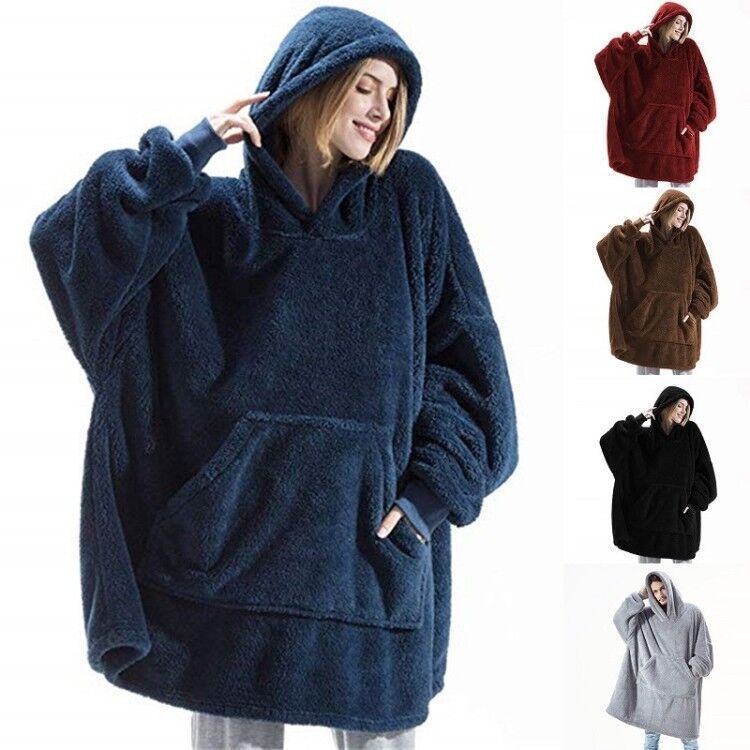 Hoodie Sweatshirt With Big Pocket Tops Sweater Comfortable Loose Double-Sided Fleece Thicker Wearable Blanket