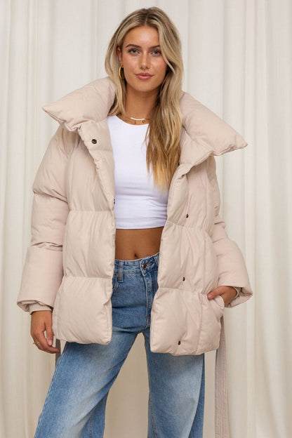 Amelia™ Winter Stand Parka: Short, Stylish, Cozy Tie-Waist Puffer Jacket