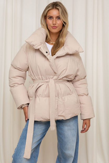 Amelia™ Winter Stand Parka: Short, Stylish, Cozy Tie-Waist Puffer Jacket