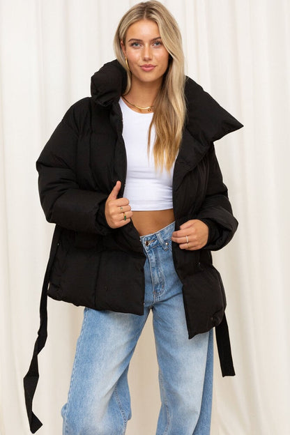 Amelia™ Winter Stand Parka: Short, Stylish, Cozy Tie-Waist Puffer Jacket